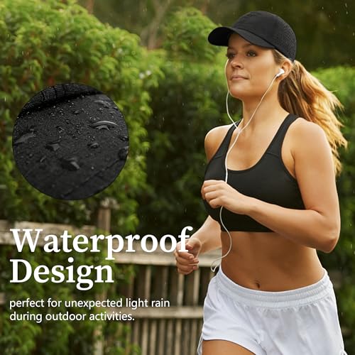 Women's UPF 50+ Waterproof Baseball Cap with Ponytail Hole - Black