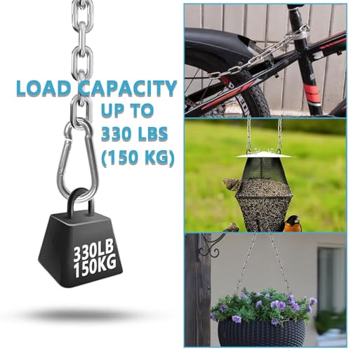 Heavy Duty Stainless Steel Chain with 4 Carabiners - 2 Pack for Gym Hammock Swing Punching Bags