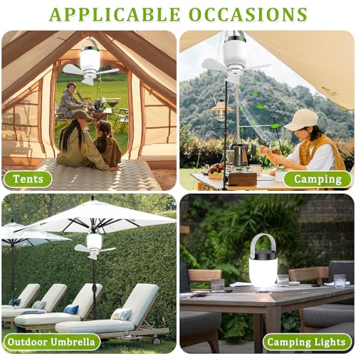 2-in-1 Camping Fan with Lantern - White, Remote Control, Rechargeable