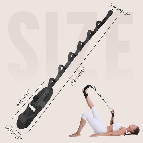 Stretching Strap with Loops for Physical Therapy, Non-Elastic Yoga Strap for Stretching, Hamstring Foot Stretcher for Plantar Fasciitis Treatment, Flex Strap & Leg Stretch Band for Exercise (Black)