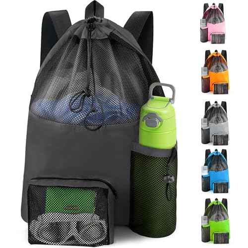 Mesh Swim Bag Beach Drawstring Backpack, Waterproof Gym Bags for Women and Men, Large Pool Bag Swimming Gear for Swimmers