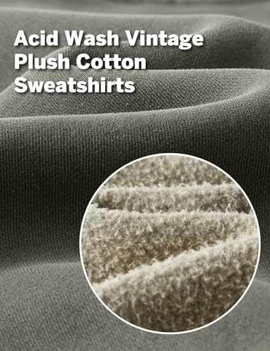 Women’s Cropped Sweatshirt with V-Neck Acid Wash, Soft Fleece, Green, Medium