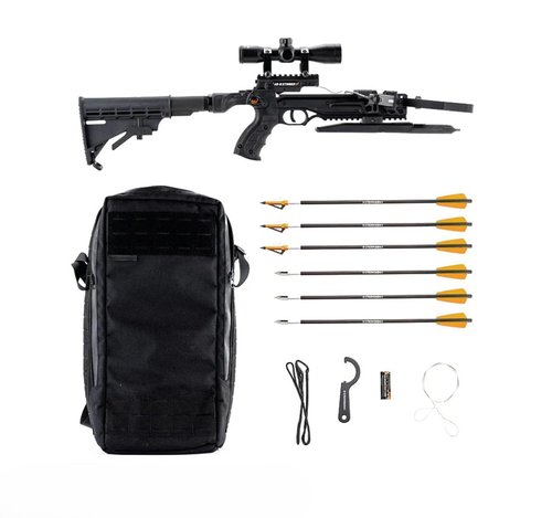 Steambow AR-Series Survival Crossbow Bundle | Survival Crossbow with Knife, Scope and Bag | Collapsible, Easy to Transport, Lightweight | Up to 250 fps with 14" Arrows