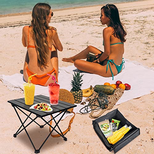 Ultralight Foldable Camping Side Table - 16'' Black Portable Aluminum