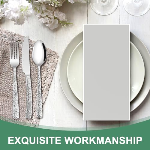 Wave Hammered Silverware Set for 8 - 40-Piece Stainless Steel Flatware Collection