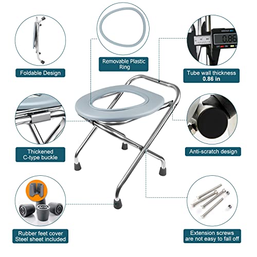 Portable Camping Toilet Seat 16-Inch Stainless Steel Foldable Travel Toilet for Adults