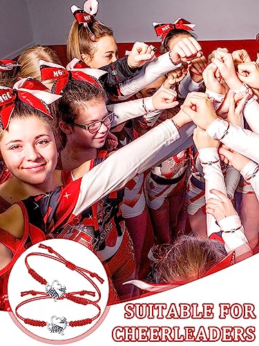 20 Pcs Cheerleader Charm Bracelets for Girls - Adjustable Cheer Team Jewelry - Red Variation