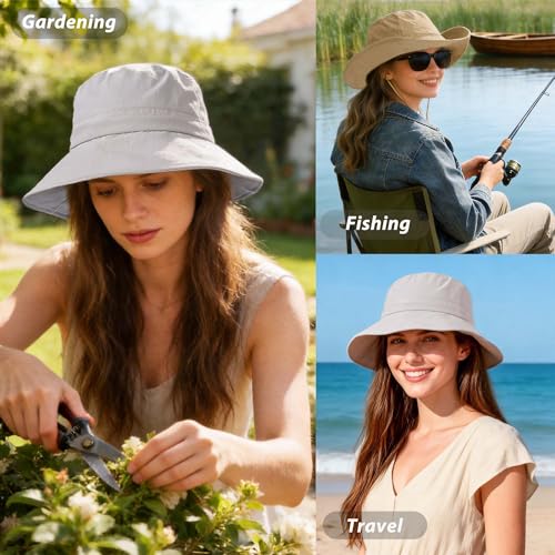 Black Waterproof Bucket Hat for Women UV Sun Protection Wide Brim Packable