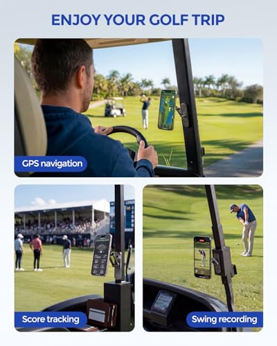 Magnetic Golf Cart Phone Holder Tri-Fold Mount Grey - Durable Alloy Design