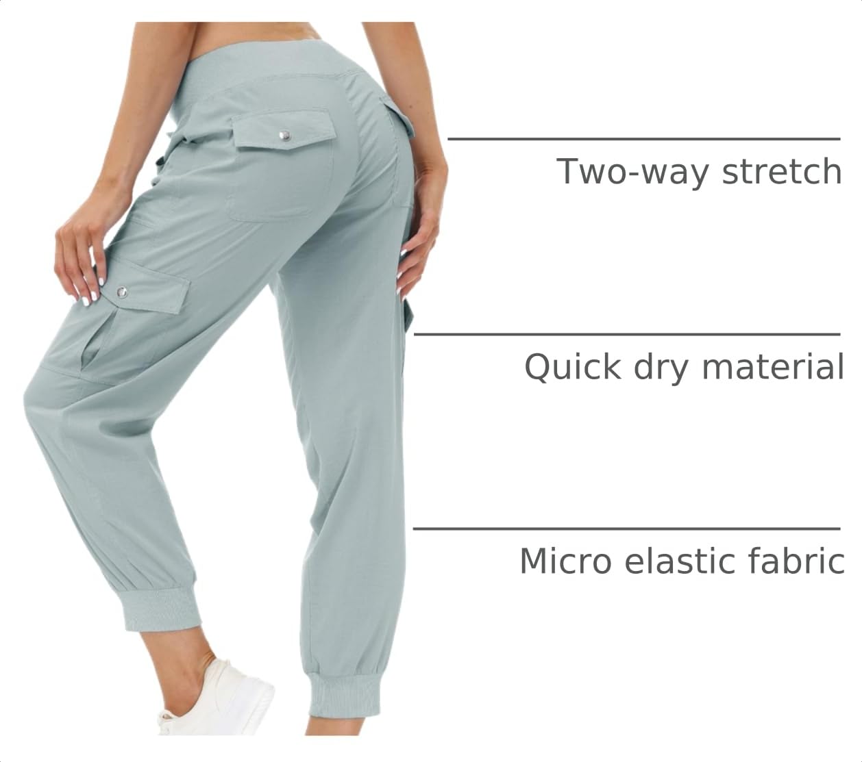 MoFiz Women Cargo Pants with Pockets Lightweight Outdoor Summer Travel Casual Hiking Pants Running Joggers Sweatpants Elastic Waist Light Grey M