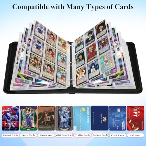 Black PU Leather Baseball Card Binder 900 Capacity with Removable Sleeves - Large