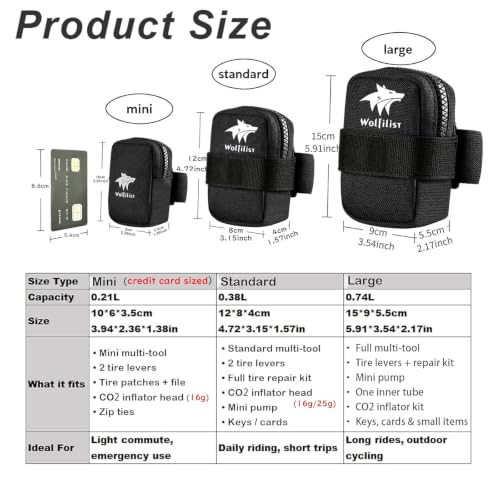WOLFILIST Large Compact Bike Saddle Bag Under Seat for Road & MTB