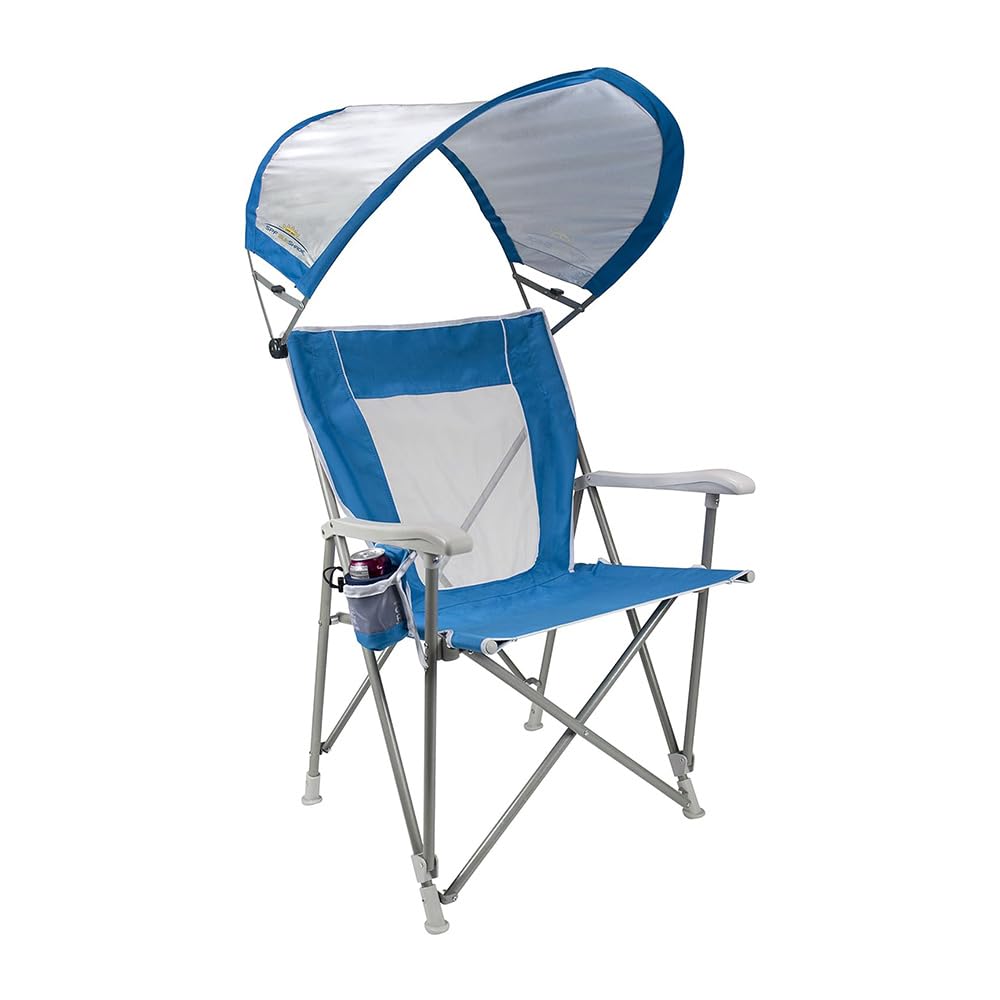 GCI Outdoor Sunshade Captain's Chair | Collapsible Folding Canopy Shade Chair with Durable Armrests, Drink Holder & Portable Carry Bag, Perfect for Beach Trips & Picnics — Saybrook Blue