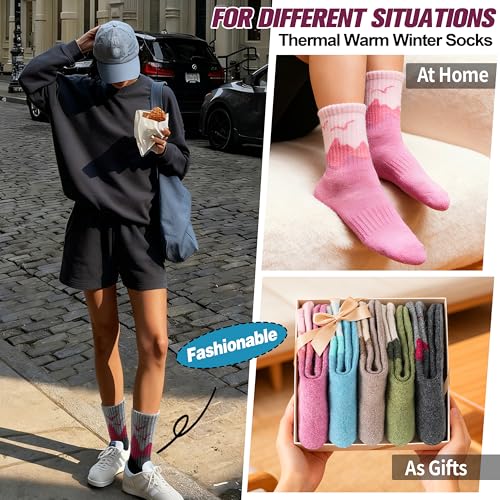 Women's Merino Wool Hiking Socks - Thermal Winter Boot Crew Cushion - Medium, Dark Coffee, Dark Green, Dark Gray, Pink, Blue