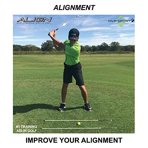 Golf Alignment Rods 2-Pack - White, Portable Swing Training Aids by MVP Sport