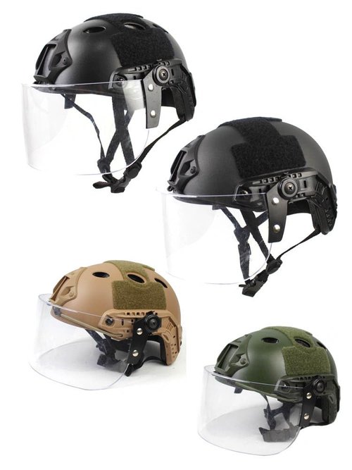 Tactical MICH Fast Helmet, with Clear Riot Visor Face Shield Sliding Goggles, Side Rail & NVG MountFor Airsoft Paintball CS War Games Outdoor Sports