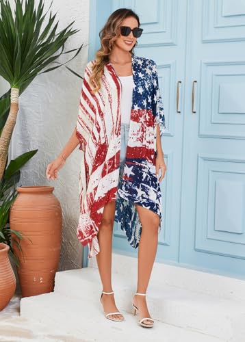 Women's American Flag Beach Cover Up Cardigan Loose Top Shirt