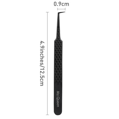 Ms.Queen Lash Tweezers for Eyelash Extensions, Diamond Grip 90 Degree Fiber Tip Volume Lash Extension Tweezers,Black