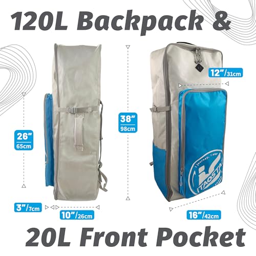iTAOSTAR 120L Paddle Board Backpack Black & Gray with Front Pocket and Adjustable Straps
