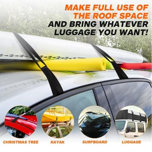 6 Rooftop Cargo Tie Down Hook Straps-Secure Any Car Roof Bag, Roof Rack Cargo Carrier,or Car Top Carrier,Durable and Solid, No Roof Rack Required, Compatible with Most Cars - Registered Patent (black)