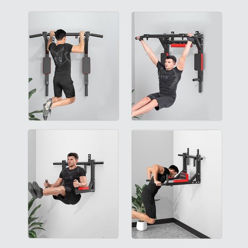 Multifunctional Wall Mounted Pull Up Bar, Heavy Duty Steel Chin Up Bar,Dip Station for Indoor Workout