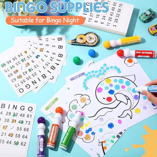 Bingo Card and Dauber Set with 180 Cards and 24 Colorful Markers
