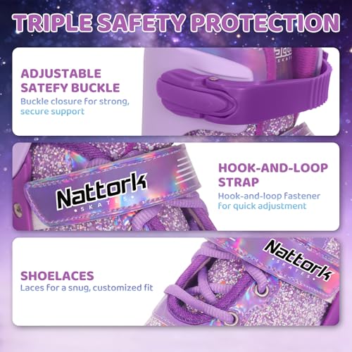 Toddler Girls Roller Skates with Light-Up Wheels, 4 Adjustable Sizes - Dream Purple, Small (10C-13C)