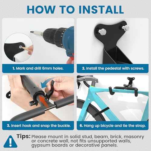 Housolution Bike Wall Mount - [1 Pack] EVA Foam Padded up to 48.5 lbs, Carbon Steel, Valve Mechanism, Heavy-Duty Adjustable Bike Wall Hanger for Road, Mountain and Hybrid Bikes, Garage & Apartment