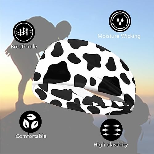 Women's Cow Print Sports Headbands - Lightweight Breathable Non-Slip Workout Sweatbands for Running & Yoga