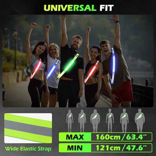 Rechargeable LED Reflective Belt Sash ? High Visibility Safety Gear with 5 Colors 11 Light Modes, Adjustable Strap for Night Dog Walking, Running & Biking