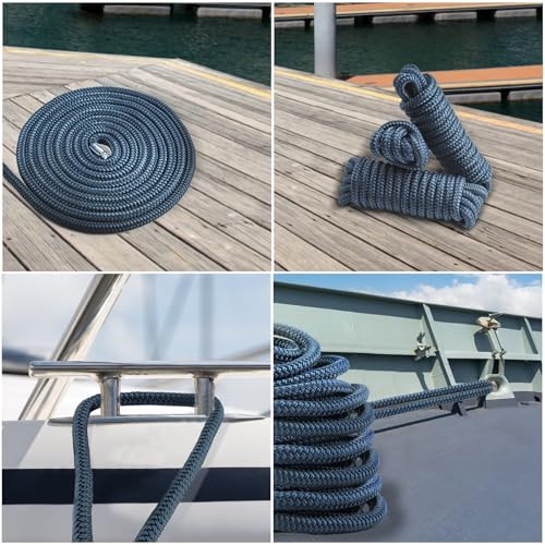 1/2" x 15' Dock Lines Set - Double Braided Marine Nylon with Loop, 4 Pack