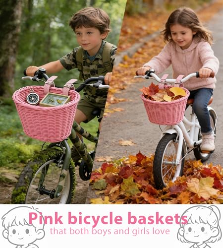 Kids Bike Basket Set with Pink Tassels, Bell & Ribbons - Bicycle Decorations for Boys & Girls