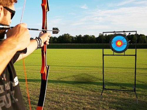 JTZFD Adjustable Archery Target Stand - Universal Fit for Bag/Foam Targets - Heavy Duty Steel Construction for Backyard, Range & Outdoor Shooting