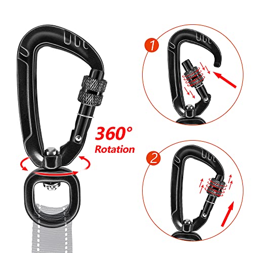 2 Pack Locking Carabiner Clips 2.5" with Swivel & Screw Lock for Pets Camping Hiking