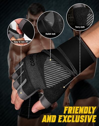 Black and Gray Breathable Workout Gloves with Wrist Straps Small - Antislip Lifting Gloves for Men Women