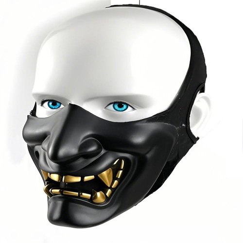 PAIRSOFTWIN Halloween Oni Kabuki Samurai Hannya Ninja Demon Knight Masks Half Face Protective for Airsoft (Black)