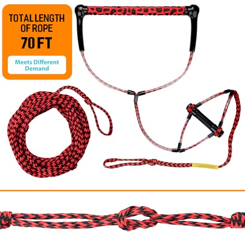 Wakeboard Rope 75ft with EVA Handle & Trick Handle - Red & Black 2-Section