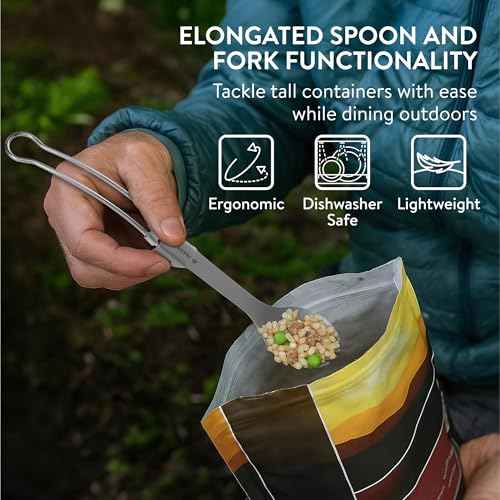 Navaris Titanium & Stainless Steel Spork - Lightweight & Foldable Travel Cutlery - Compact Reusable Fork & Spoon with Locking Mechanism & Carry Bag - Sporks for Camping & Outdoors