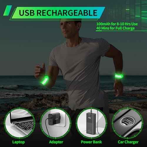 2PCS LED Armband for Running Walking at Night, High Visibility Reflective Running Gear Rechargeable LED Armband Light Up Arm Bands for Men Women Kids Night Cycling Walking Joggers Running Safety Gear