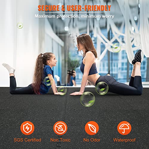 VEVOR 0.56Inch Gym Flooring for Home Gym, Rubber Top with High Density EVA Foam, 25 x 25 Inch Gym Floor Exercise Equipment Mats, Interlocking Gym Mats, Puzzle Workout Mats