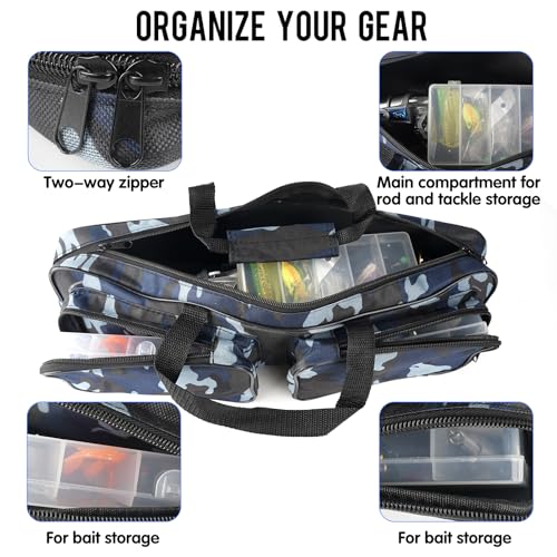 Fishing Tackle Carrier Bag with 2 Front Storage Pockets - Blue Camo