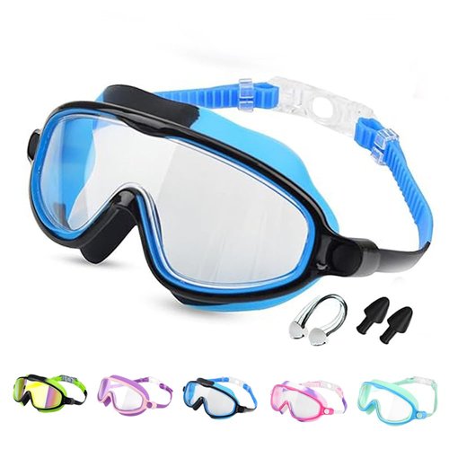 Children's Large Frame Waterproof and Anti Fog Swimming Goggles, 2025 Water Swim Goggles Wide View Swimming Goggle for Kids (Blue)