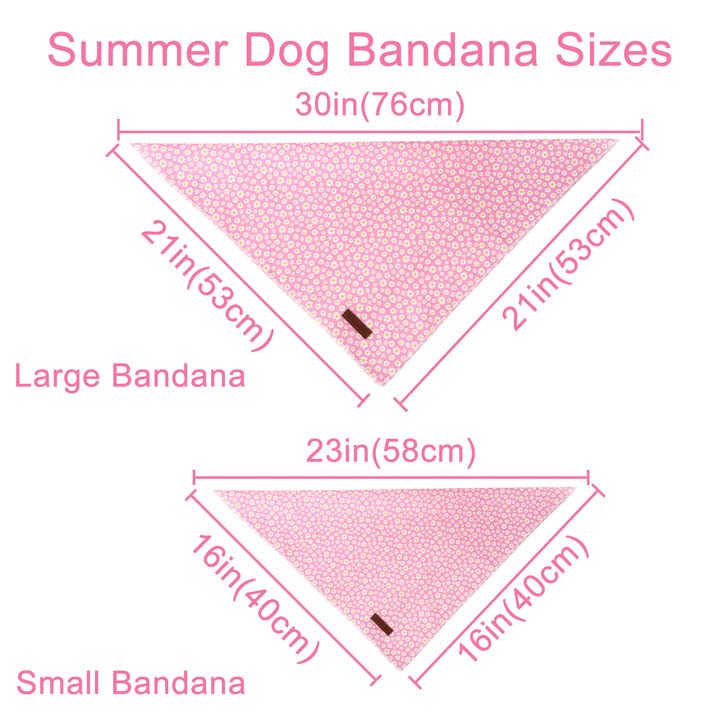Summer Dog Bandana Hawaii Daisy Pink Cotton Triangle Bandana for Small Medium Dogs or Cats - Variation Daisy+S