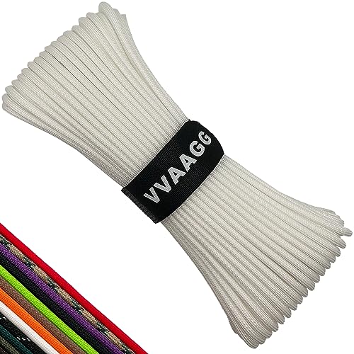 VVAAGG Paracord Rope 550 lb - White 100FT Nylon 7-Strand Utility Cord