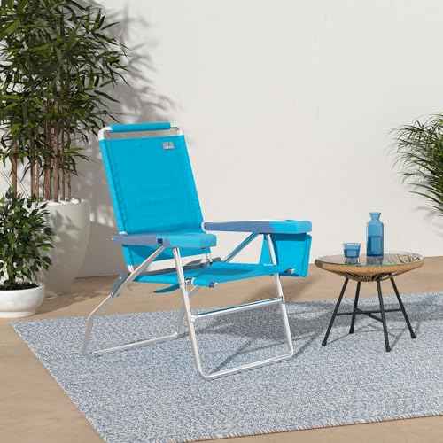 Rio Brands 17" Extended Height 4-Position Folding Beach, Camping, Lawn Chair, Turquoise