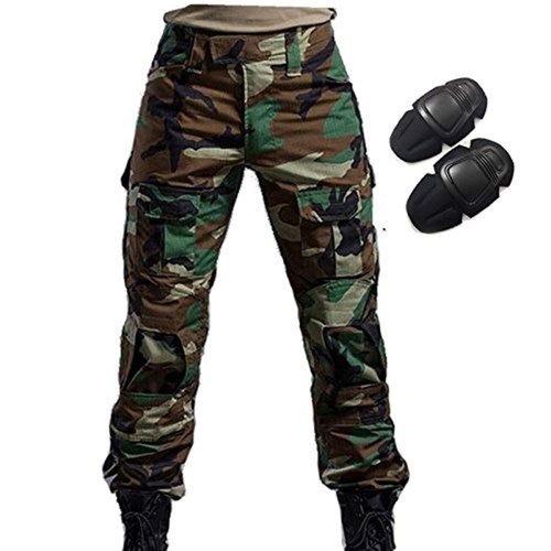 H World Shopping Military Army Tactical Airsoft Paintball Shooting Pants Combat Men Pants with Knee Pads Woodland (Small)