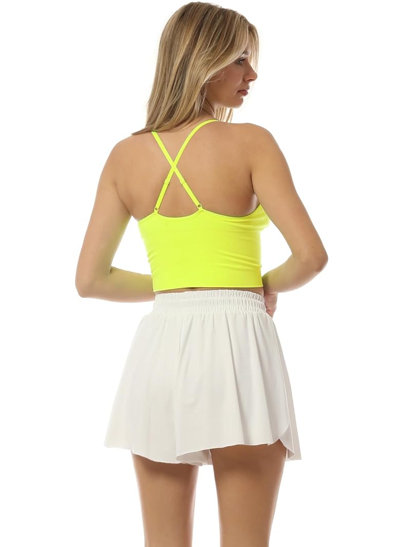 Design by Olivia Neon Yellow Padded Longline Sports Bra Crop Top - Large