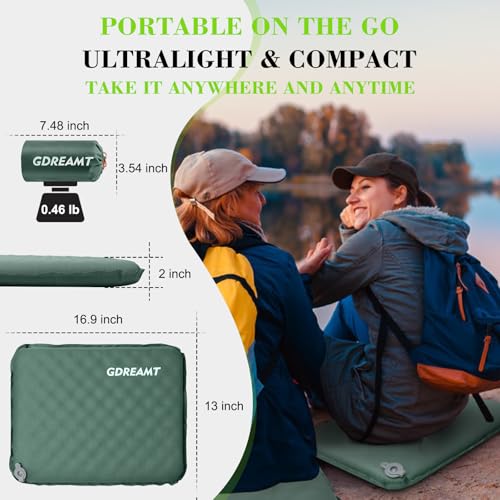 Green Inflatable Seat Cushion Self-Inflating Portable Stadium Seat Pad - 1 Pack