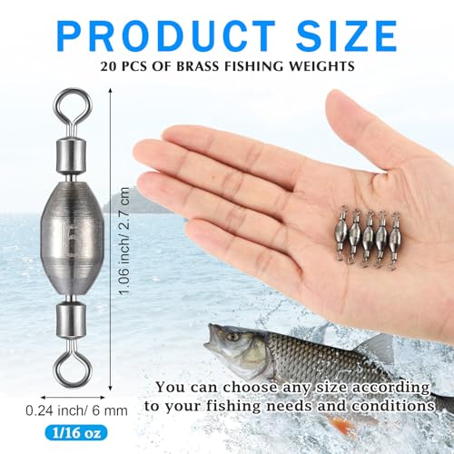 0.16 oz Brass Fishing Weights with Swivel Bullet Sinkers - 20 Pieces