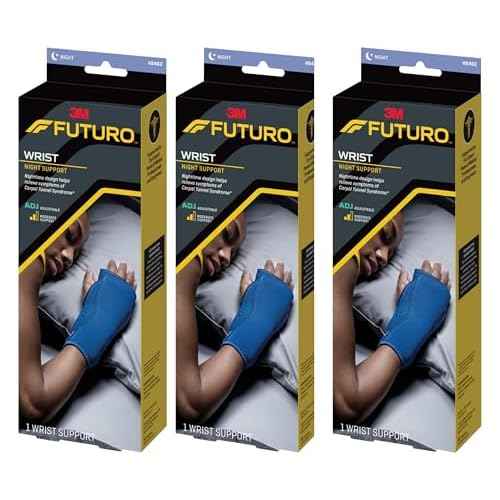 Futuro Night Wrist Sleep Support Brace, Adjustable Nighttime Splint for Carpal Tunnel Relief, Cushioned Beads and Removable Stabilizer, Fits Left or Right Hand (3-Pack)